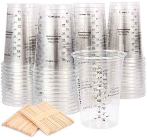 EUTecnen Epoxidharz Mischbecher, 50 Stück 240 ml Einweg-Messbecher mit 50 Stück Mischstäbchen für Flüssigkeiten, Mischen von Harz, Farbe, Pigment