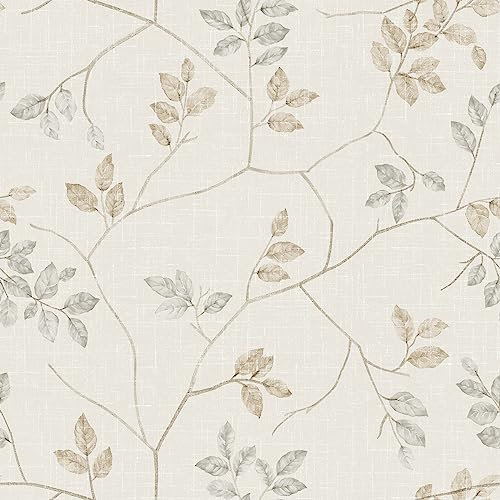ReWallpaper Klebefolie Möbel Beige Muster Selbstklebende Tapete Vintage Boho Blätter 44.5CMx3M Wandtapete Selbstklebend Beige für Badezimmer Wasserfest Matt Laub Dekorfolie Tür Küche