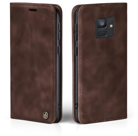 LBH Handyhülle für Samsung Galaxy A6 (2018) in Dunkelbraun mit Karten- und Geldfach Smartphone Hülle mit Standfunktion Flip Case Schutzhülle Magnetverschluss Vintage