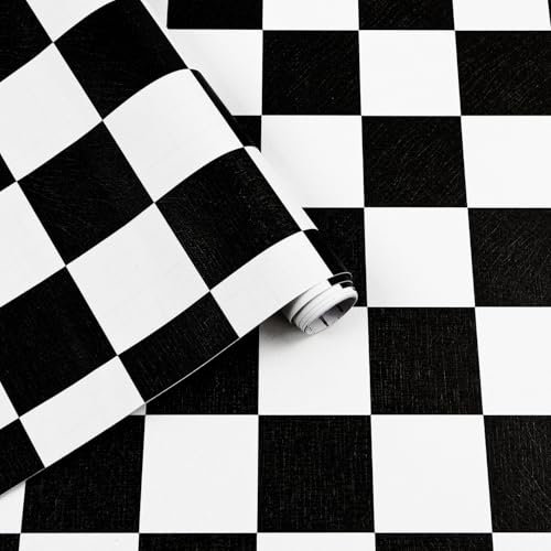 Arthome Noir Blanc Autocollant Papier Peint, 44cmx10m Mosaïque Carreaux Film Papier Moderne Auto Adhésif Imperméable Décoratif Vinyle Papier Peint pour Salon Chambre Coucher Comptoirs Armoires
