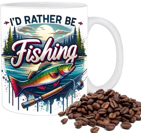 I'd Rather Be Fishing Mug - Ceramic Crafted Coffee Cup,Reusable Ceramic Funny Fishing Mug Tea Cup for Whiskey, Juice, Beer, Water