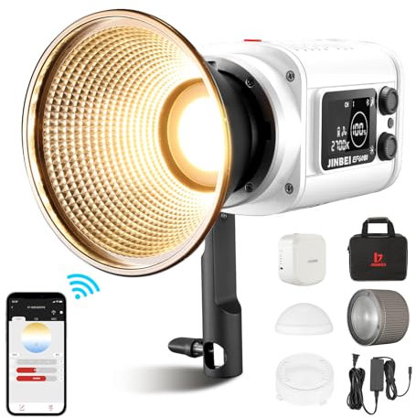 JINBEI EF60BI 60 W Videobeleuchtung, Fotobeleuchtung, zweifarbig, batteriebetrieben, 2700 K-6500 K, mit Reflektor und Fokuslinse Zoom APP Control COB Lighting