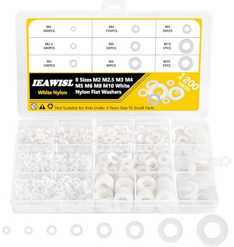 1200 Pièces Rondelle Plastique, Blanc Rondelles Nylon Plates Isolation Joint Plat Rond, Entretoise Plastique Joint Torique Spacer Plomberie Assortiment Kit - M2/M2.5/M3/M4/M5/M6/M8/M10