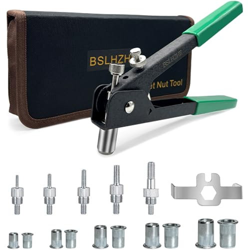 BSLHZHE Heavy Duty Blind Rivet Nut Kit Set, 201Pcs Metric Rivet Nuts Assortment M3 M4 M5 M6 M8 Rivet Gun Threaded Insert Tool with Rivet Nut Gun, Thread Hand Riveter