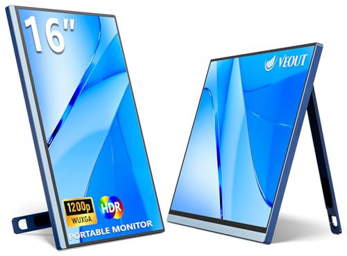 Veout Monitor portátil de 16 Pulgadas, Monitor IPS de 1920 x 1200P para Laptop con USB-C, Monitor HDMI Freesync para Juegos con Soporte, Disponible en Cuatro Colores, 0.3 Pulgadas Ultra Delgado para