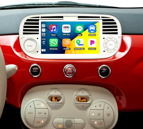 SIXWIN 2+64G Android 13 Autoradio con CarPlay/Android/Mirror Link per FIAT 500 2007-2015, 7 HD TouchScreen Schermo Navigatore WiFi Bluetooth RDS FM EQ(Bianco)