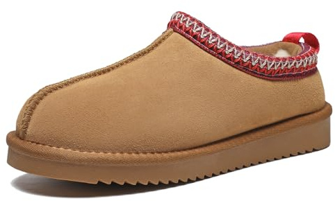 Meik Mangni Women's Slippers Genuine Suede Platform Mini Boots Mens Faux Fur Warm Lining Winter Mules Cozy Warm House Shoes Indoor and Outdoor,Khaki 8 US