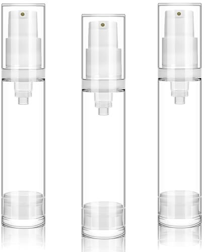 3Pcs Empty Airless Pump Bottle, Vacuum Lotion Bottles Refillable Cosmetic Containers Cream Dispenser Vacuum Cosmetic Travel Bottle for DIY Foundation, Gel, Essence, Moisturiser (10ML)