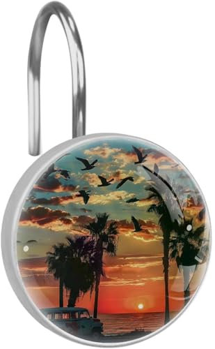 Ganci per tenda da doccia con gabbiani, 1 anello per tenda da doccia in vetro antiruggine per bagno, gancio decorativo circolare per tenda e ganci per asta da doccia