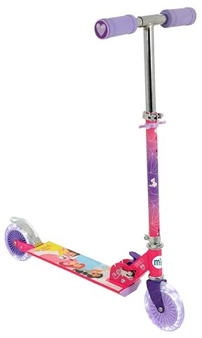 Disney Princess Kids Light-Up 2 Wheel Inline Scooter | Officially Licensed Girls Unisex | Folding Adjustable Two Wheeled Scooter Pink | Age 5+