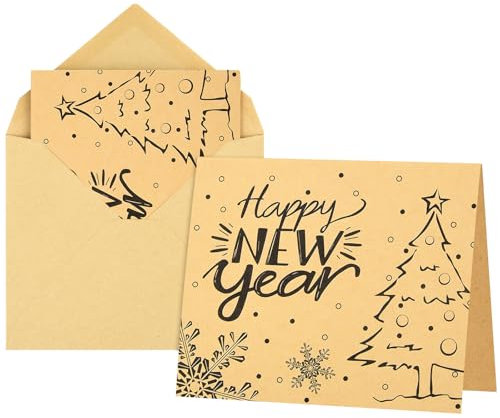 Morcheiong Grußkarten mit Umschlägen und Aufklebern, Kraftpapier, innen blanko, Retro-Stil, 36 Stück