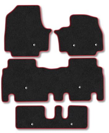 Kia EV9 (2024+) [7 Seat] Carpet Car Mats | Red Edge Trim Tailored Fit Floor Mats Full Coverage Protection Accessories Easy Clean Anti Slip Made in the UK