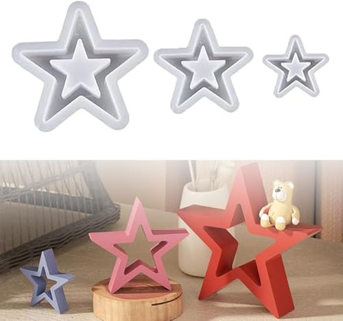 3 piezas Molde de Silicona para Navidad,Moldes de silicona para fundición de Navidad,estrella,molde de fundición de Navidad,molde de yeso para fundir velas,3D yeso moldes para velas