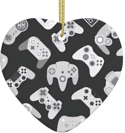 Gamecontroller Weihnachtsbaum Keramik Hängend für Christbaumschmuck Herzförmiger Anhänger mit Goldseil