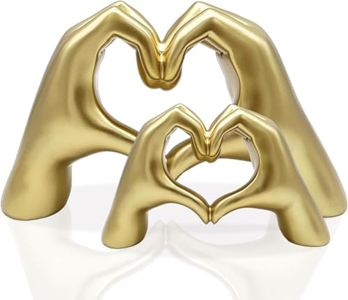 Huhote Heart Hands Sculpture Decor, Love Finger Statue Modern, Hand Love Gesture Sculpture, LoveHand Statue Sculptures Desktop Ornaments, LoveFinger Sculptures Room Decoration for Shelf (Gold, 2 Pcs)