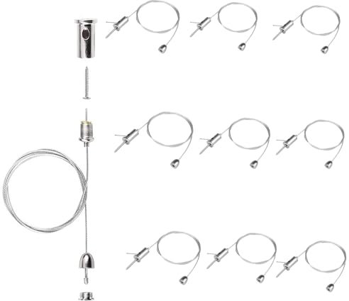 Adjustable Light Suspension Kit,10 Pcs Wire Rope Lamp Holder 1.5mm x 1m Duty Ceiling Light Hanging Wire Luminaire Installation Hardware Fitting Hanging Chains