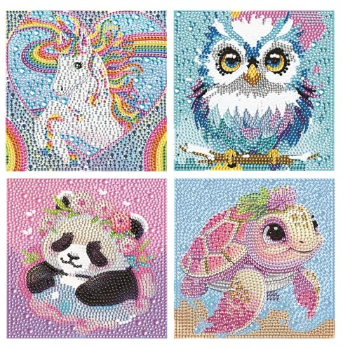 Scettar 4 Piezas Diamond Painting Kit Completo, 5D Cartoon Pintura de Diamantes DIY Pintura de Diamantes, Dibujos con Diamantes Painting para Adultos y Principiantes