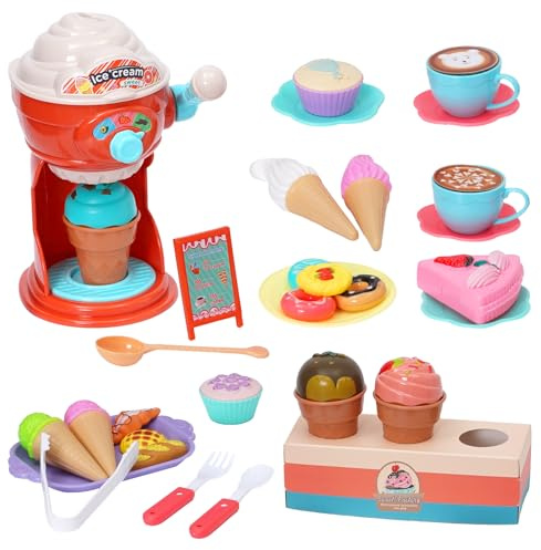 Arkyomi eisdiele Kinder eisladen Rollenspiele,spielküche zubehör 38pcs eismaschine küchenzubehör,küchenset EIS Spielzeug mit geschirrset eisständer ab 3 Jahre mädchen Jungen