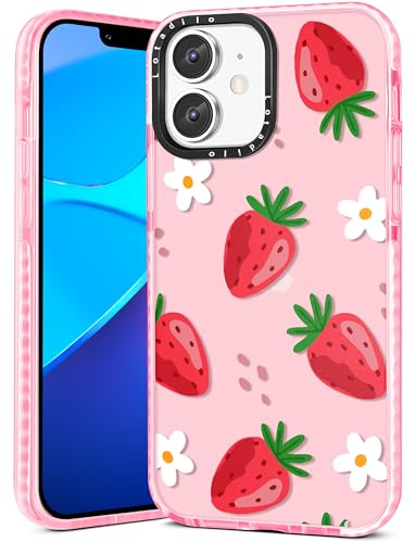 Lotadilo Cute Case for iPhone 12 Mini - for Women Girls Kawaii Funny Design Fun Aesthetic Strawberry Flower Fashion Girly for Teens Pattern TPU Bumper Phone Covers for i Phone 12 Mini 5.4