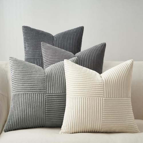 Topfinel Kissenbezug 45x45 Kissen Deko Grau 4er Set Sofakissen Cord Kissenhülle Kissenbezüge für Wohnzimmer Dekokissenbezug Dekokissen Balkon Kinder Flauschig Farbverlauf