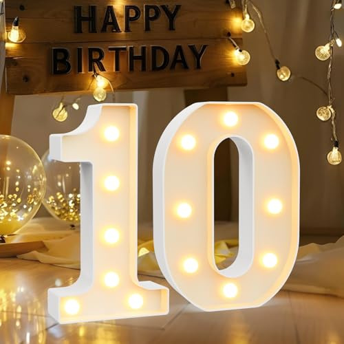 LED Zahlen Lampe Nummer Beleuchtete Ziffern 10,Warmes & Kaltes Weiß Led Leuchtzahlen für Happy Birthday Deko,Party deko, Hochzeitsdeko,Batteriebetriebene,Desktop Wandtischdeko