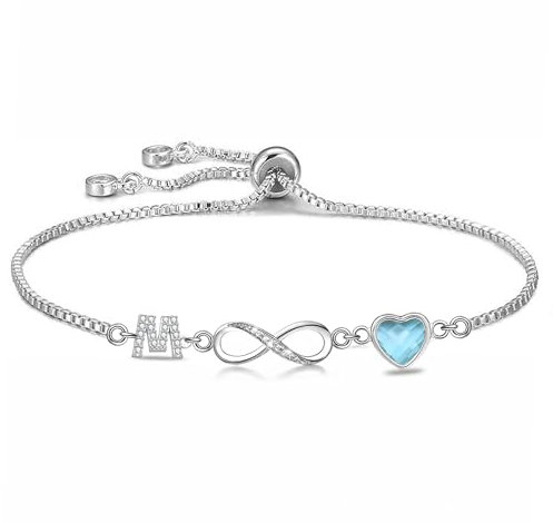 Kraven Pulsera para Mujer con Símbolo de Infinito e Inicial, Letra 26 A-Z con Piedra de Nacimiento azul Pulseras Joyas Regalos para Mujeres y Madres (M)