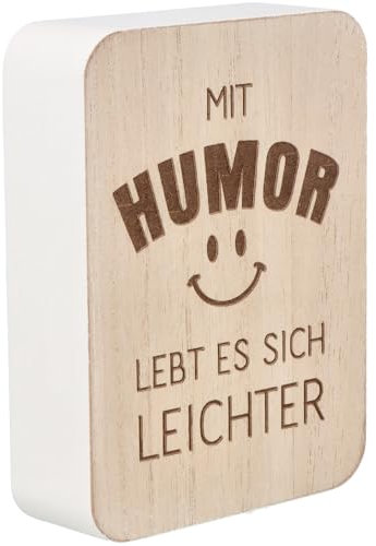 Spruchreif | Deko-Tafel Mit Humor lebt es Sich Leichter | Holzschild mit Spruch | Lustige Tisch-Deko & Geschenkidee | 10 x 7,5 x 2,5 cm | Kleiner Aufsteller mit Herz & Witz