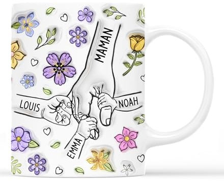 Cadeau Plus Mug Personnalisé Prénom Mamie Tenant Les Mains - Cadeau personnalisé mamie, Mug maman, Tasse personnalisé maman, Mamie tasse, cadeau maman tasse (Modèle #1)