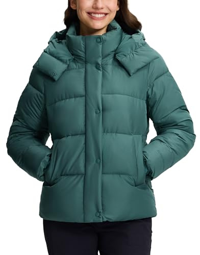 Pioneer Camp Damen Winterjacke Warm Steppjacke, Winddichte & Wasserverweigernde Jacke mit Abnehmbarer Kapuze & Verstellbare Taille, Leicht & Wärmend für Ski, Wanderung, Camping
