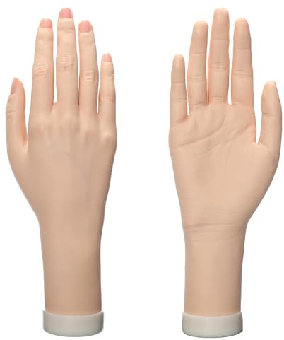 Practice Hand for Acrylic Nails Realistic Mannequin Hand for Nails Practice Soft Flexible Bendable False Fake Nail Hand Art Trainer Manicure Practice Hand Tool and Rings Display of Bracelets (Right)