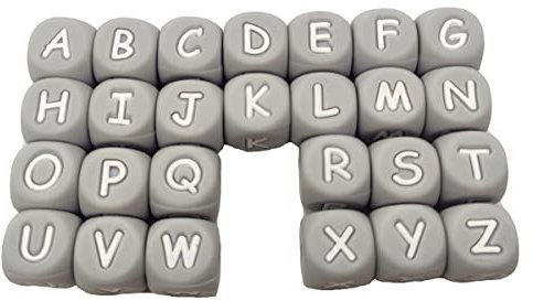 Lot de 52 perles carrées en silicone pour porte-clés, perles de l'alphabet en silicone de 12 mm, pour bijoux, maman, cordon, accessoires d'artisanat (gris)