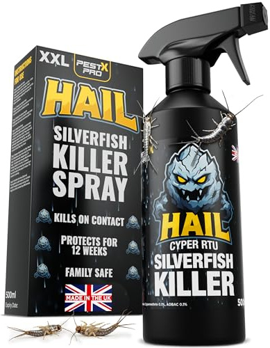 Pest-X Pro Hail Silverfish Killer Spray 500ml – Cypermethrin Formula | Fast-acting · Low Odour · Non-staining · Long-lasting Treatment for Home Use