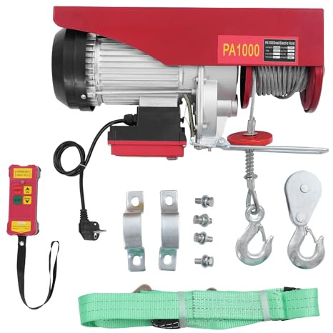 Elektrische Seilwinde mit Fernbedienung 1800W Seilhebezug Kettenzug, 12m Hubhöhe mit Einem Seil 500KG, 6m Hubhöhe mit Zwei Seilen 1000KG