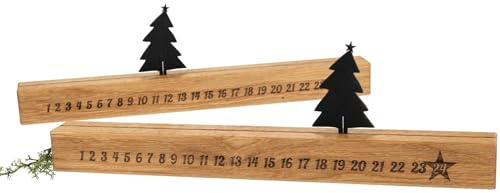 Holz Adventskalender aus geölter Eiche - Verschiebbarer Tannenbaum | 30 x 9,5 x 3 cm