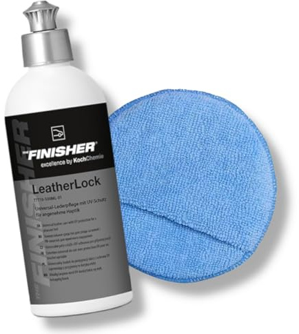 Lederpflege Set - THE FINISHER LeatherLock Lederpflege mit Matt Effekt & UV-Schutz 500ml + Mikrofaser Applikator - für glatte & perforierten Lederarten im Fahrzeuginnenraum & Haushalt