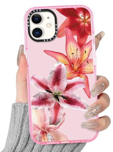 Yoedge Floral Case for iPhone 11 6.1, Preppy Cute Girly Aesthetic Red Flower Pattern Design, Translucent Anti-yellowing Soft Slim TPU Shockproof Protection Bumper Cover for Girls Women
