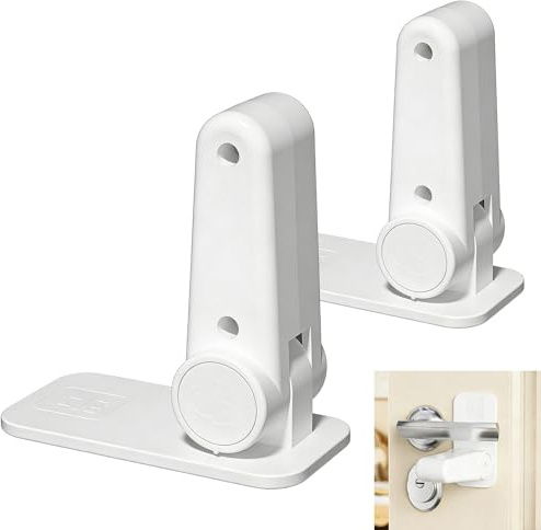 2pcs Türhebelschlösser für Kinder und Haustiersicherung,Türgriff Sicherheitshebel,Selbstklebend Kindersicherung für Türen,Einfache Bedienung,Keine Rückstände,für Zimmertüren,Fenster,Schränke(Weiß)