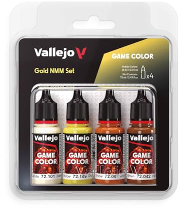 Vallejo Game Color Acrylfarben-Set, goldfarben, NMM (Gold NMM Set), mattes Finish in 18-ml-Flaschen, mit Pipette für Fantasy-Figuren und Wargames