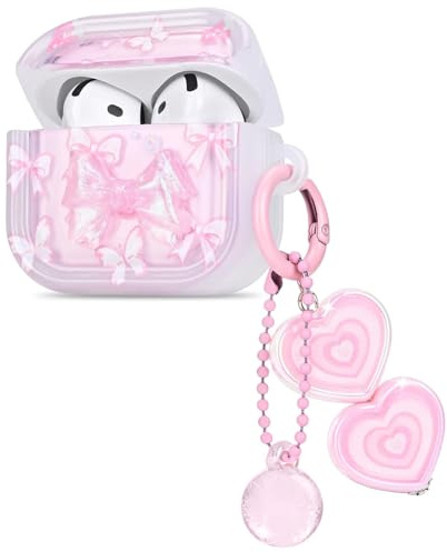 NiceNaiils 1 Pcs Kompatibel mit AirPods 4 Klar Hülle, Niedliche Bogen Hübsches Ästhetisches Design mit Bogen Perle Schlüsselanhänger, Weiche TPU Schützende Stoßfestes Hülle für Mädchen für Airpod 4