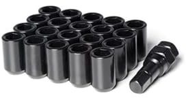 Tornillos para ruedas Tuercas ruedas coche 12x1,5/12x1,25 21 unidades 3 cm (20 tuercas + 1 herramienta ajuste) negras M12 x,5 Acero forjado(M12x1.5)