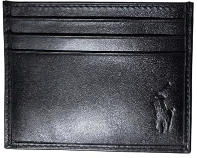 Ralph Lauren Slim Card Holder Wallet aus schwarzem Leder für Damen und Herren - Minimalistische Vordertasche Kartenetui, RFID-Blockierung, dünner Kreditkarten-Organizer