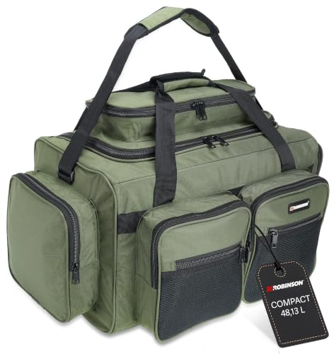 Robinson Angeltasche | robuste Anglertasche mit Schultergurt & Fächern | Strapazierfähiges Gewebe · Geräumige Hauptkammer · Seiten- & Fronttaschen · Grün, Größe L