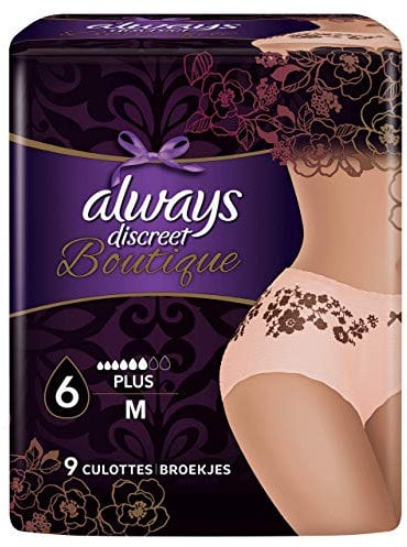 Always Discreet Set aus 9 Höschen für Blasenschwäche, Größe M, 4er-Packung,Mehrfarbig (Pfirsich/Braun)