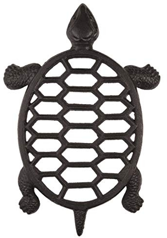 gasaré, Cast Iron Trivet, Metal Trivet, Turtle Decor, for Hot Dishes, Pots, Kitchen, Countertop, Dining Table, with Rubber Feet Caps, Solid Cast Iron, 12 x 9 Inches Large, Rustic Brown Finish