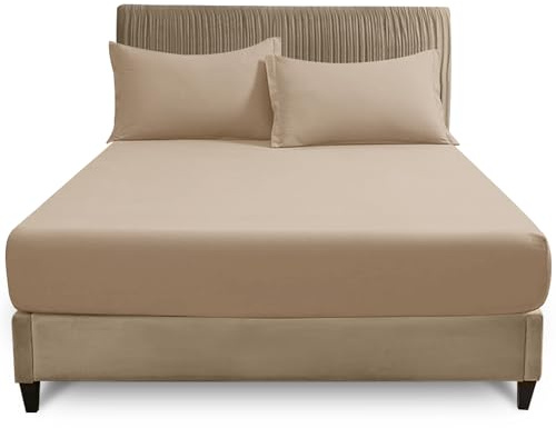 GC GAVENO CAVAILIA Single Fitted Sheet 25cm Deep | Natural Polycotton Bed Sheet | Soft & Breathable Easy Care Bedding with Elastic Corners | Single Mattress Bottom Sheet - (90 x 190 cm)