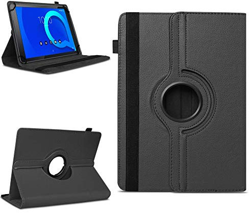 NAUC Tablet Schutzhülle kompatibel für Alcatel 1T 10 Hülle Tasche aus Kunstleder Standfunktion 360° Drehbar Cover Universal Case, Farben:Schwarz