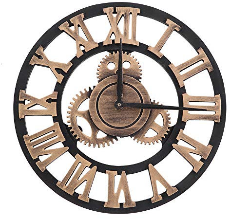 Metall Zahnrad Wanduhr Hölzern, Lautlos Groß Dekouhr im Vintage Design für Wonzimmer, Café, Restauran, Büro Dekor(58cm Golden)