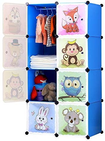 BRIAN & DANY Erweiterbares Kinderregal Kinder Kleiderschrank Stufenregal Bücherregal mit Türen, tiefere Fächer als normal (45 cm vs. 35 cm) für mehr Platz, 75 x 47 x 147 cm Blau