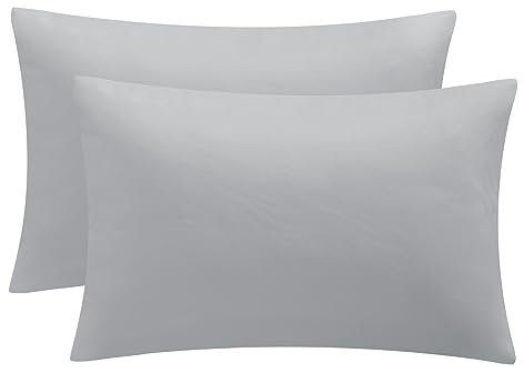 Aisbo Grey Pillow Cases 2 Pack - Light Grey Plain Standard Pillowcases Set of 2, Soft Pair of Microfiber Pillow Cover with Envelope Closure 50x75 cm
