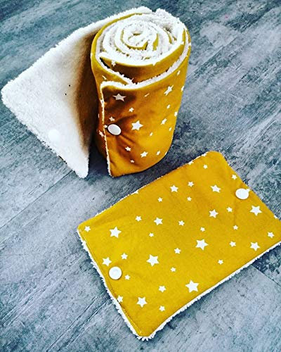 papier toilette lavable, en coton et éponge, zéro déchet, motif moutarde étoilée blanc,idée cadeau,fait main, zéro waste